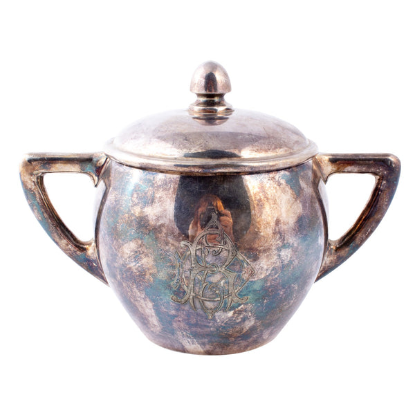 Antique Belgian Engraved Hotel Silver Sugar Bowl