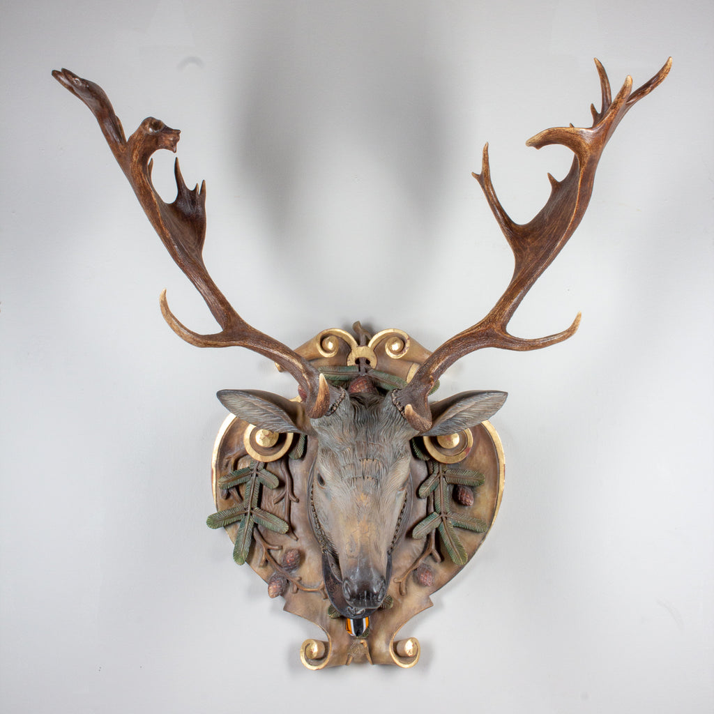 Hand-Carved Fallow Deer with Antique Habsburg Antlers from Eckartsau Castle