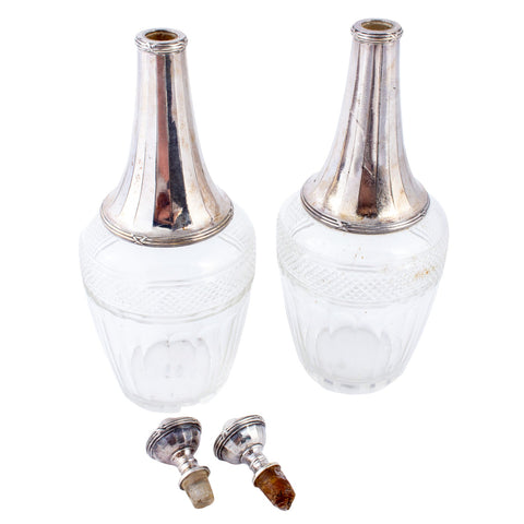 Vintage French Cut Glass & Silver Plate Cruet Set