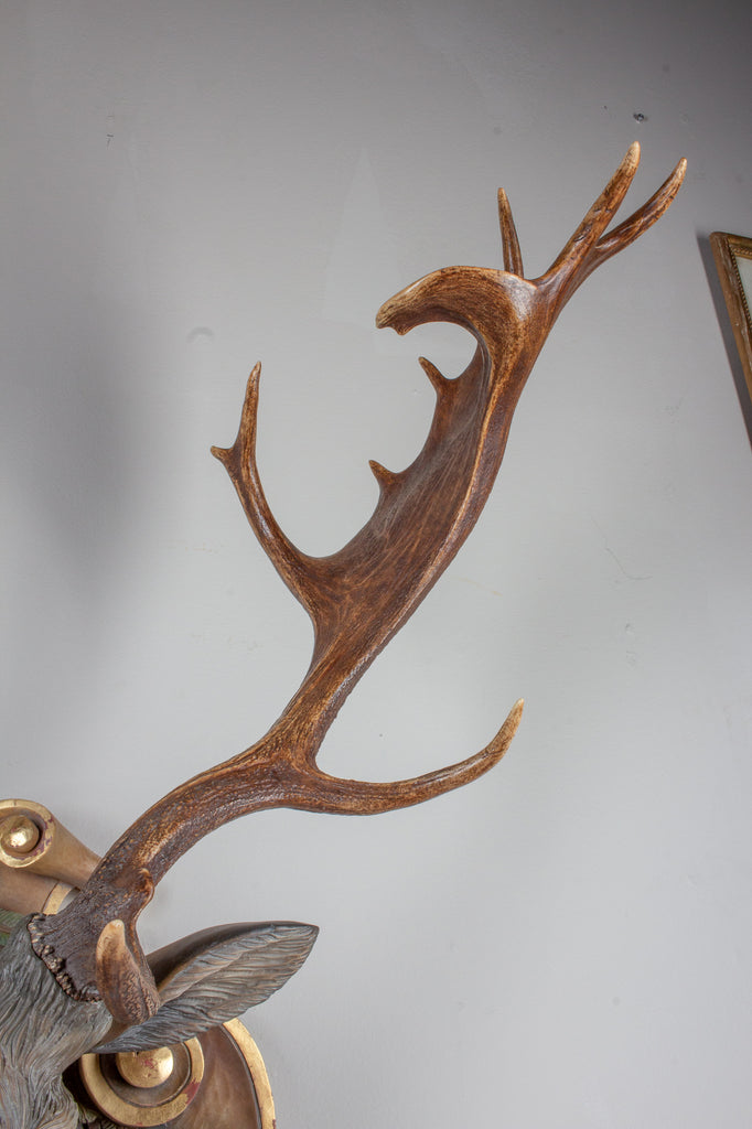 Hand-Carved Fallow Deer with Antique Habsburg Antlers from Eckartsau Castle