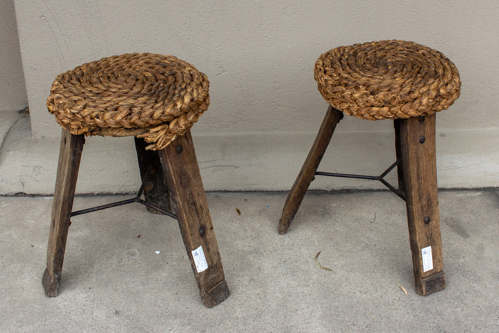 Vintage French "Milking Stools" with Braided Seats | Four Available