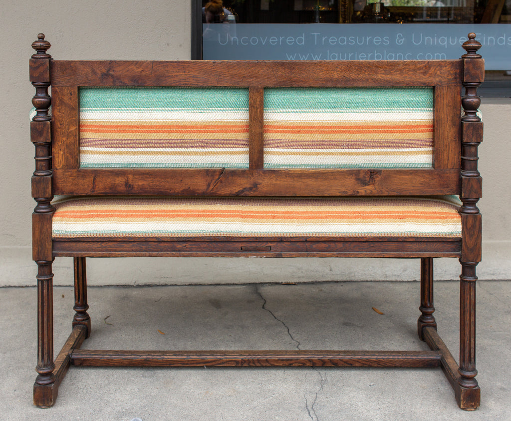 19th c French Carved Wood Hall Bench with Upholstery