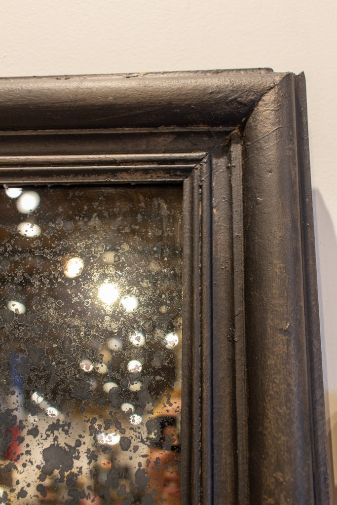 Antique French Full-Length Mirror in Hand-painted Black Frame