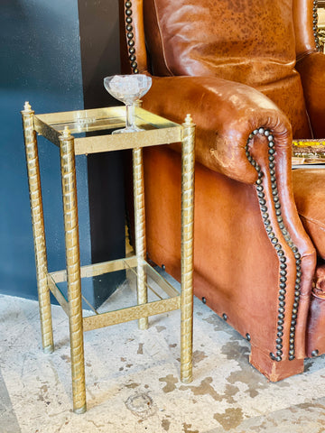 Small Mid-Century Brass Side Table with Glass Shelves