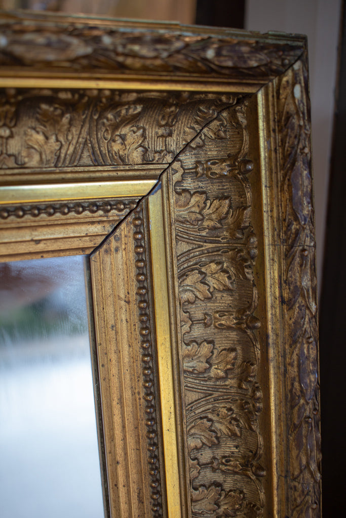 Antique French Gilt Mirror with Leaf Carvings