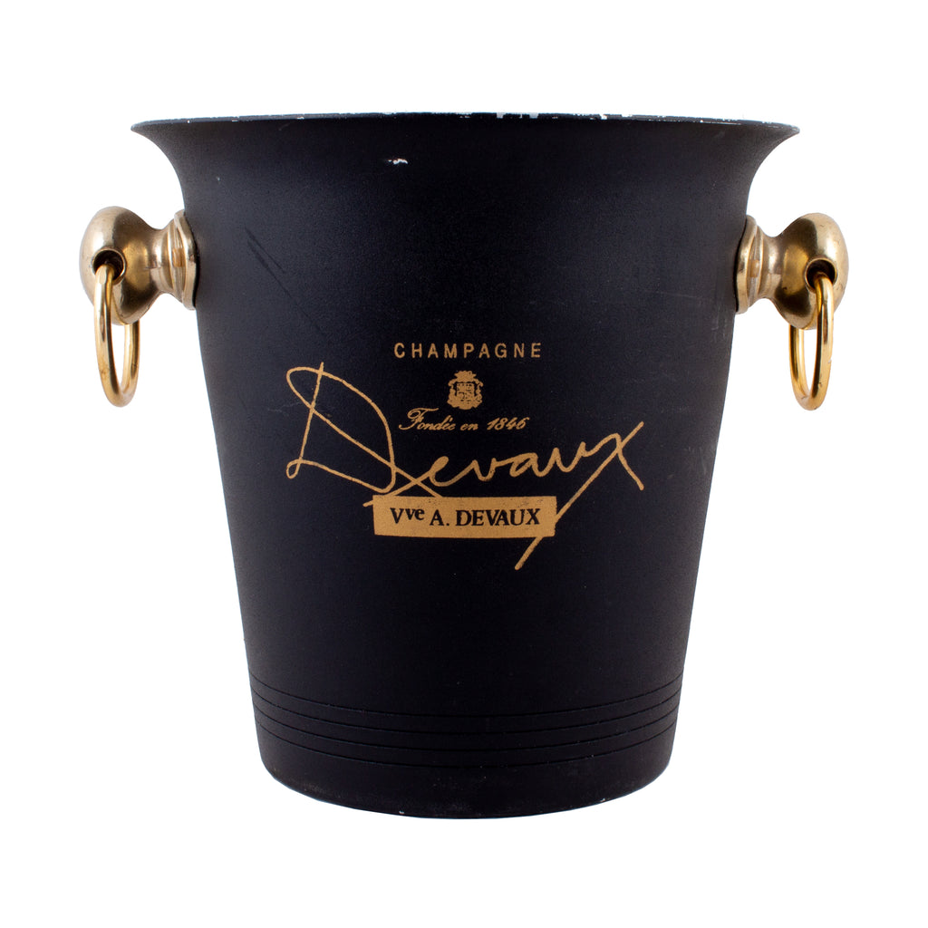 Vintage French Black & Gold Slim Metal Ice Bucket from Devaux