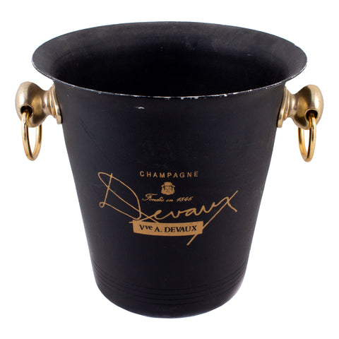 Vintage French Black & Gold Slim Metal Ice Bucket from Devaux