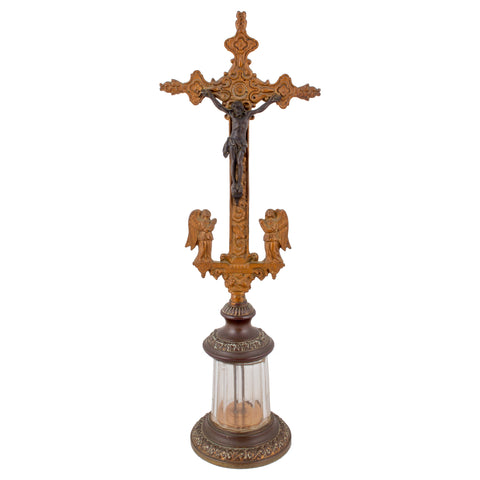 Antique French Standing Crucifix with Glass Base