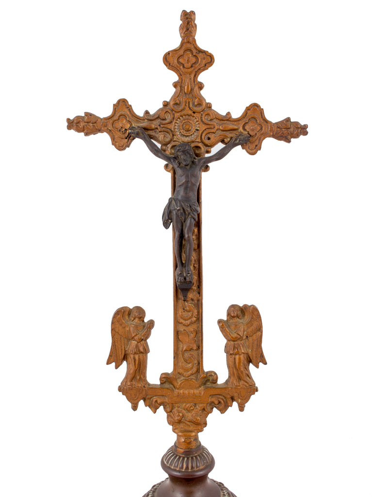Antique French Standing Crucifix with Glass Base