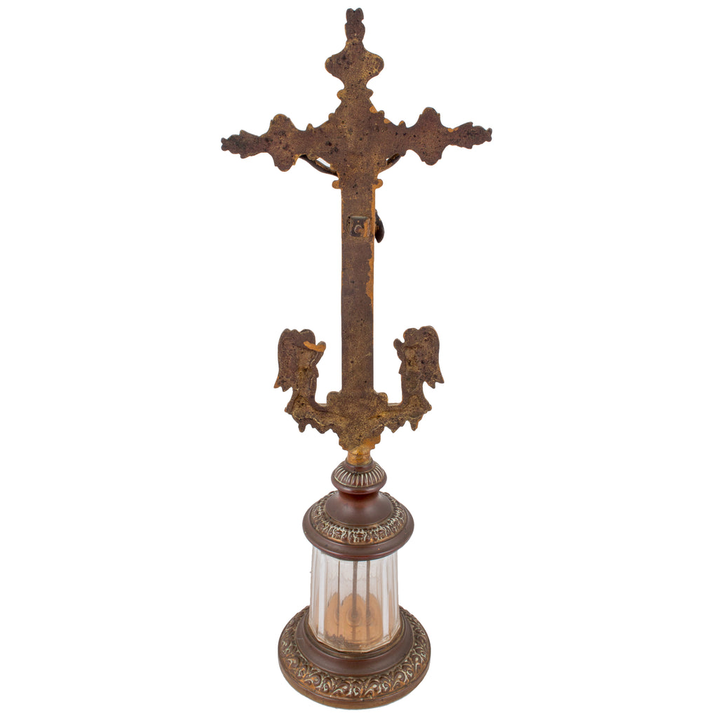 Antique French Standing Crucifix with Glass Base