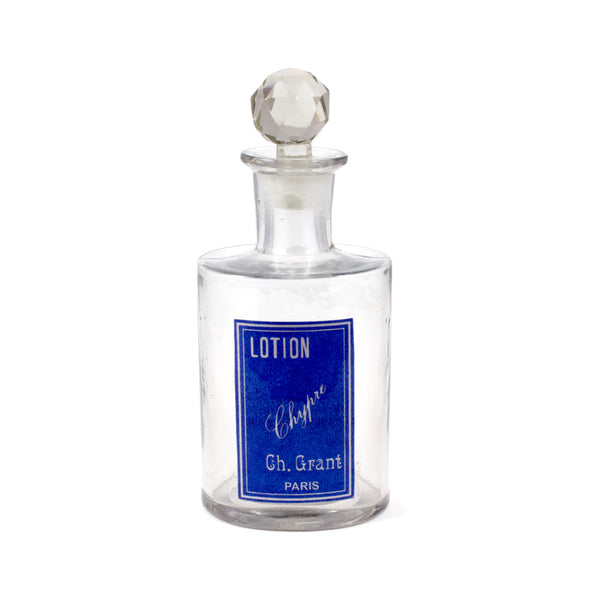 Vintage-Inspired Parisian Glass Lotion Bottle with Blue Label