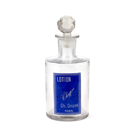Vintage-Inspired Parisian Glass Lotion Bottle with Blue Label