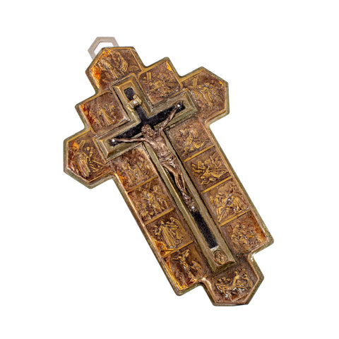 Vintage French Metal Stations of the Cross Crucifix