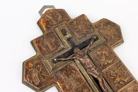 Vintage French Metal Stations of the Cross Crucifix