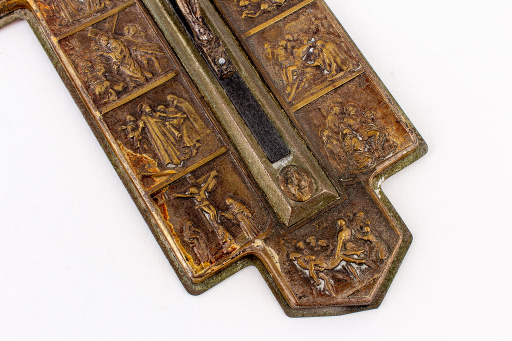 Vintage French Metal Stations of the Cross Crucifix