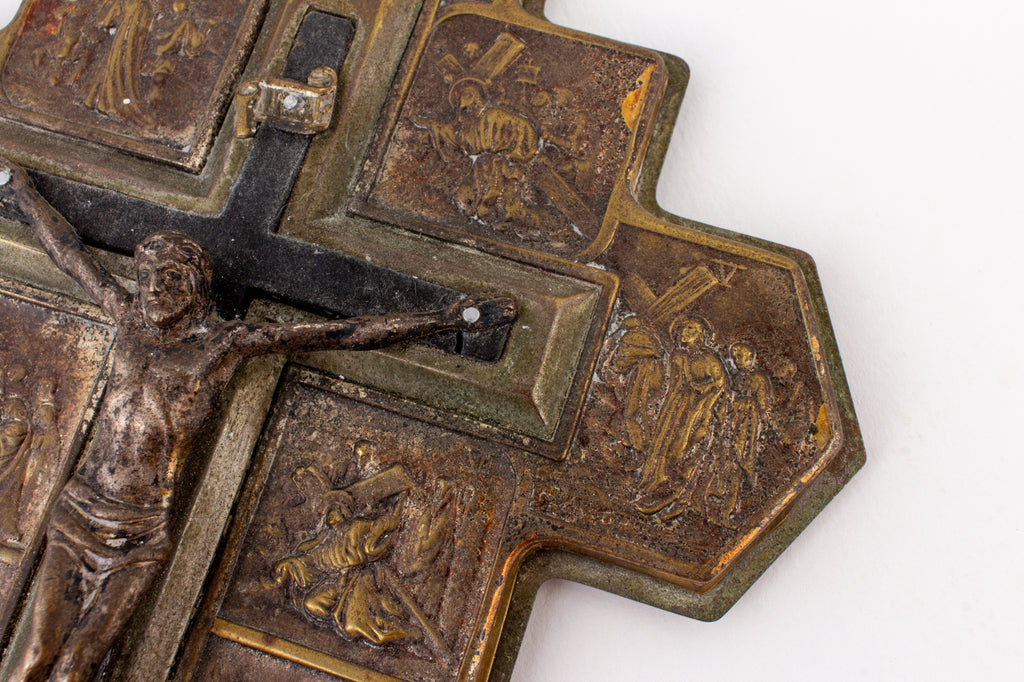 Vintage French Metal Stations of the Cross Crucifix