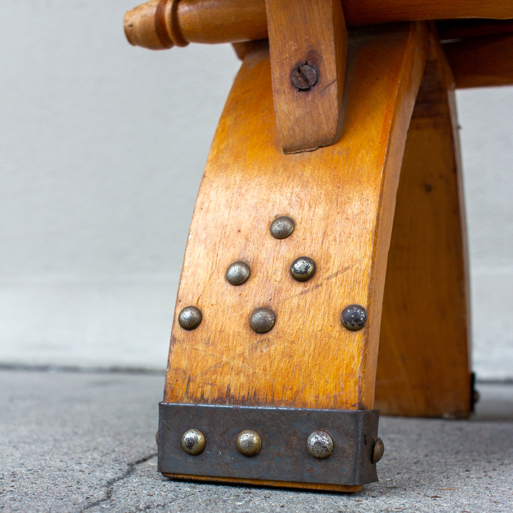 Vintage Egyptian Wood Camel Saddle Foot Stool w/ Leather Cushion & Brass Detail