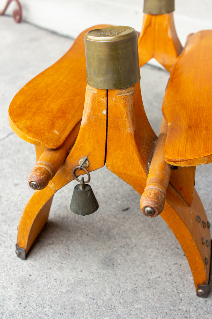 Vintage Egyptian Wood Camel Saddle Foot Stool w/ Leather Cushion & Brass Detail