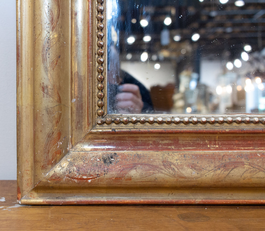 Antique French Gilt Louis Philippe Mirror with Floral Decoration