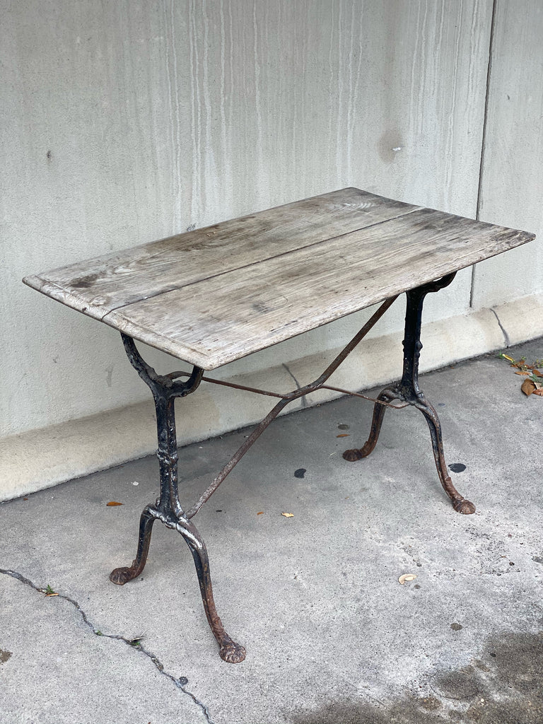 Antique French Distressed Garden Bistro Table with Black Iron Base