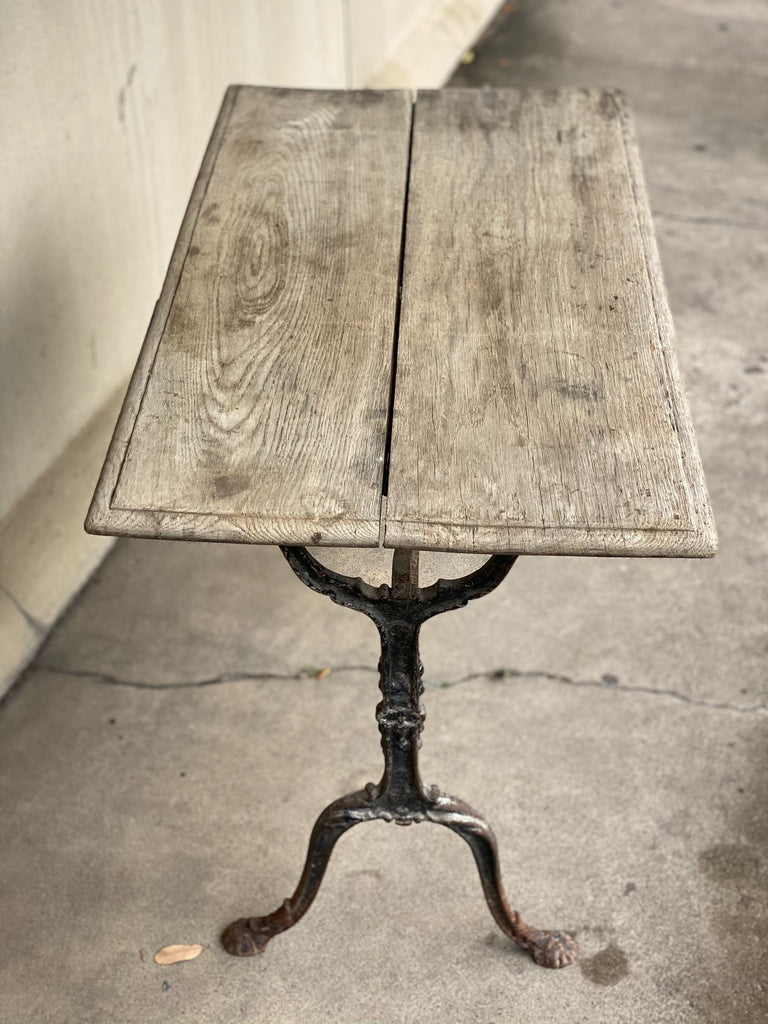 Antique French Distressed Garden Bistro Table with Black Iron Base
