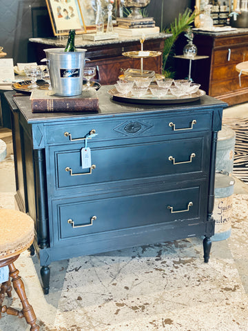 Vintage French Directoire Style Chest in Black Painted Finish