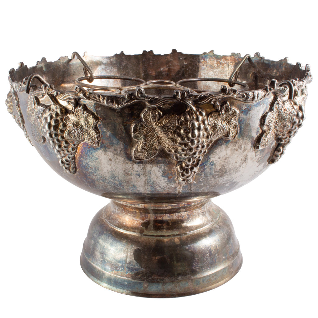 Large Silver-Plate Punch Bowl with Insert & Grape Decoration