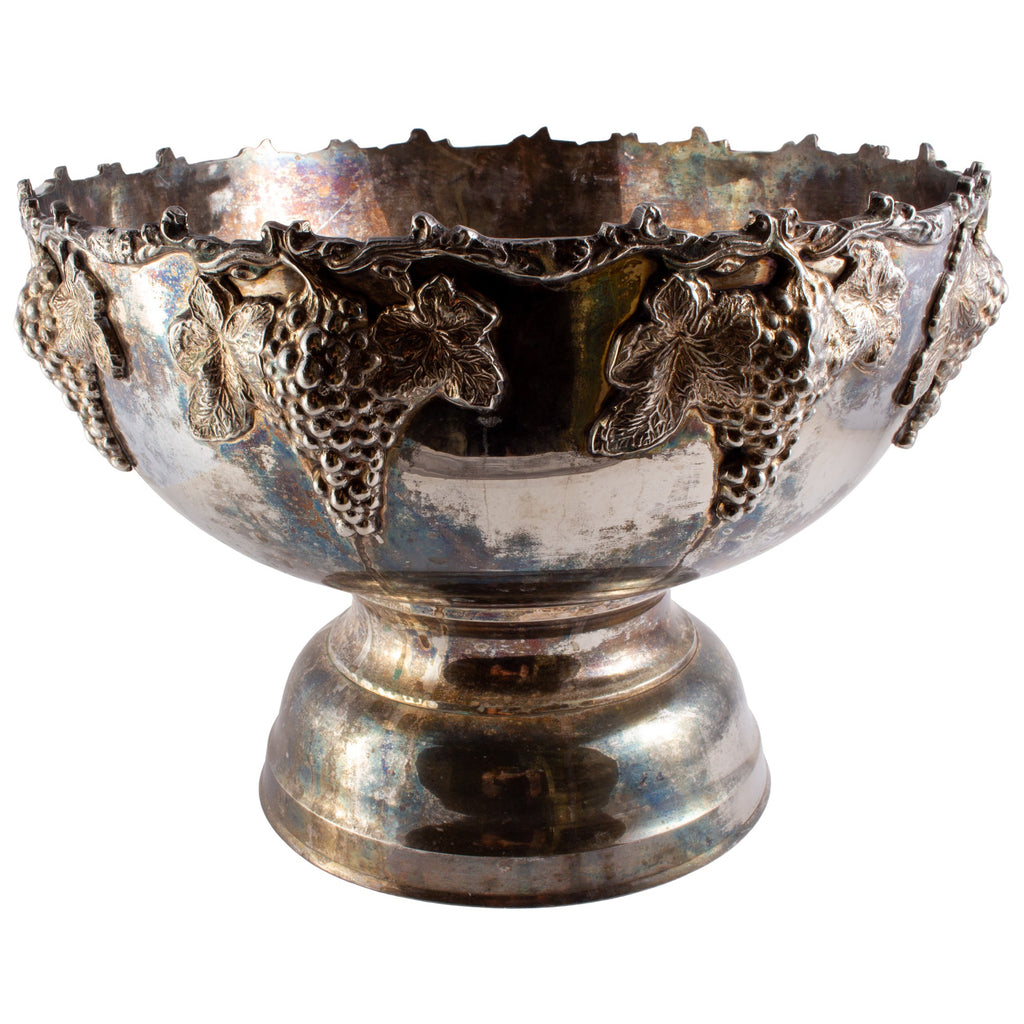 Large Silver-Plate Punch Bowl with Insert & Grape Decoration