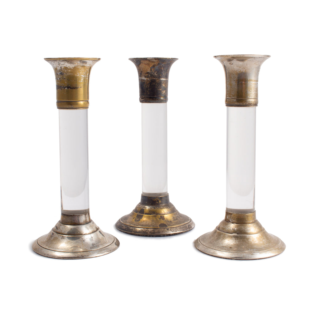 Green Marble Brass Candle Stick Holders, Set of Three - I Like