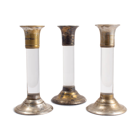 Vintage Acrylic & Silver Plate Candle Sticks found in France | Set of Three