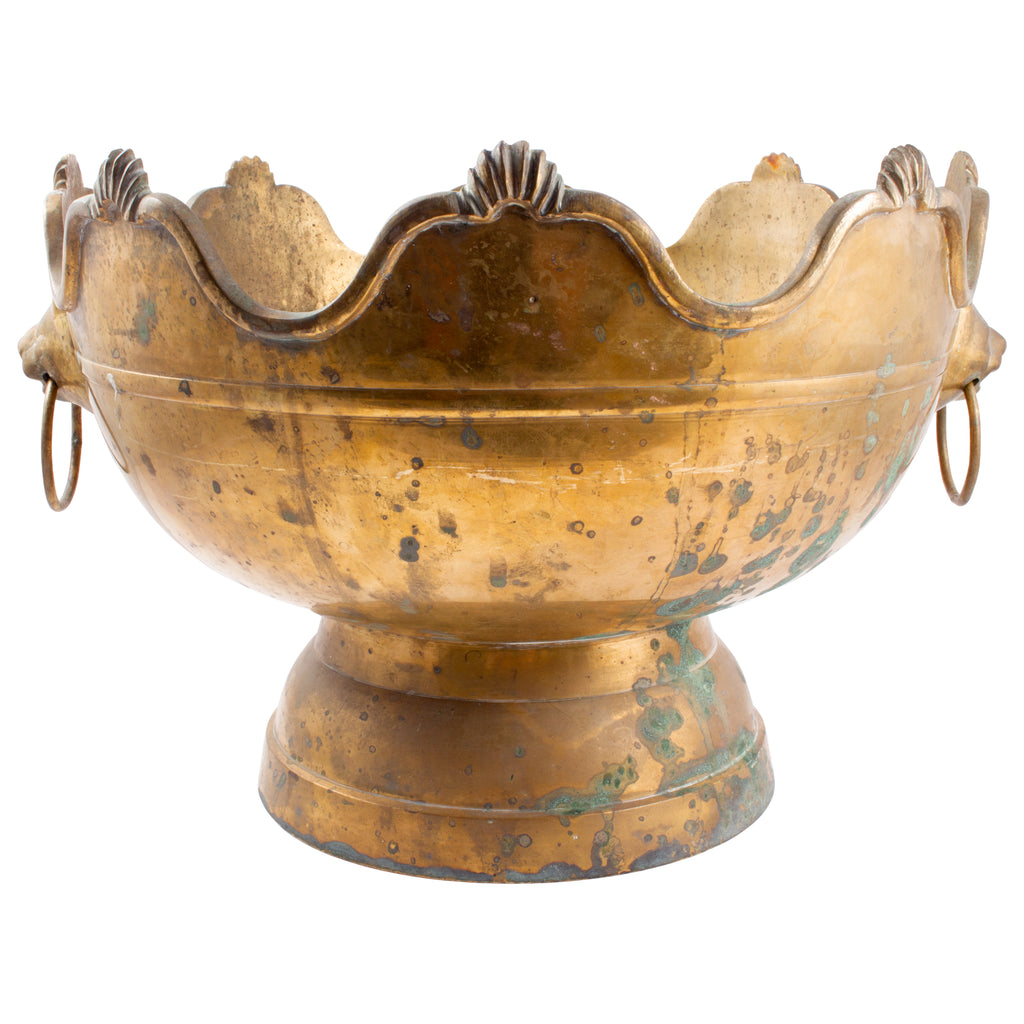 Antique Brass Footed Bowl with Bear-Head Handle Detail