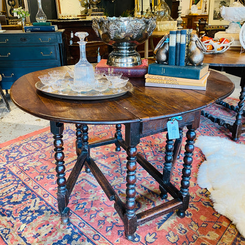 19th Century Oak Drop Leaf Gate Leg Table and Console with Drawer, circa 1840