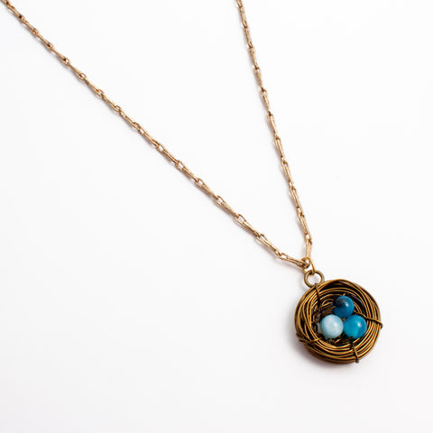 Handmade Birds Nest Pendant Necklace - 30" Chain