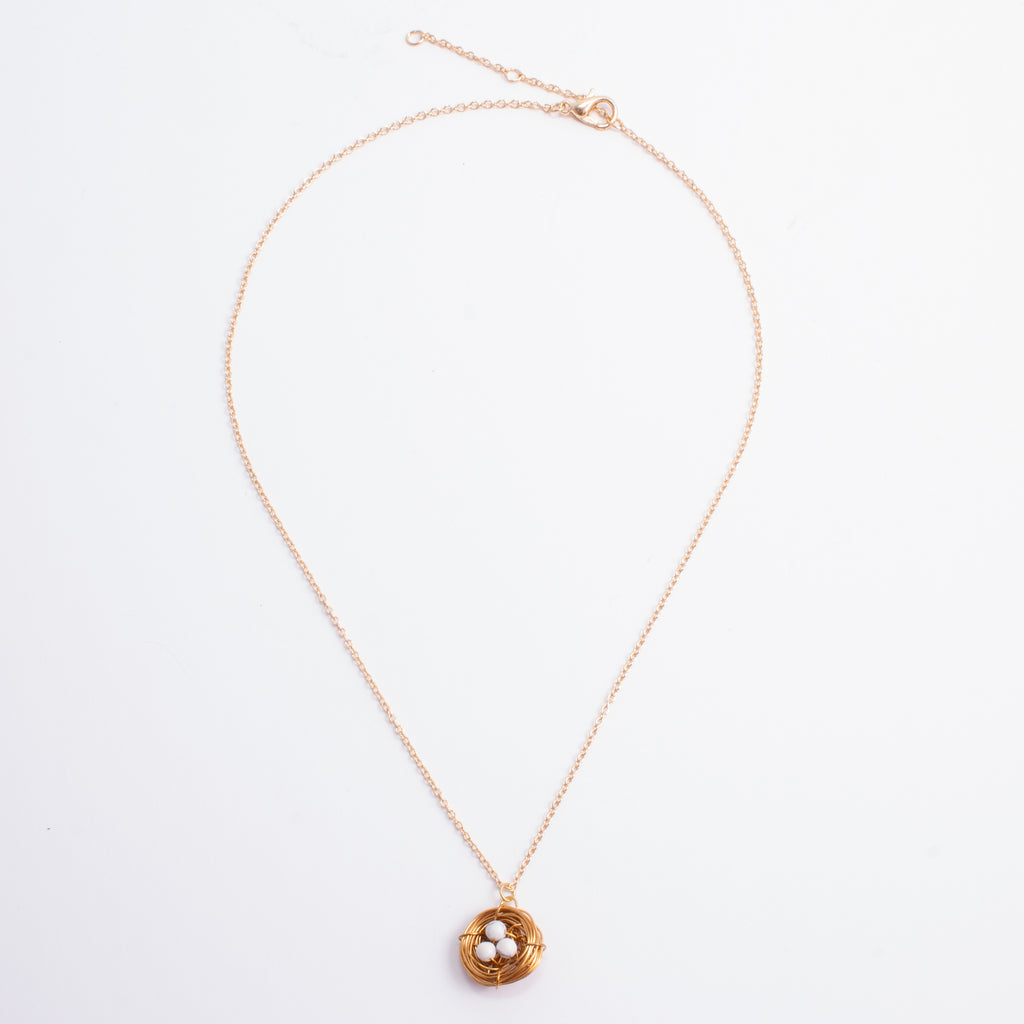 Handmade Birds Nest Pendant Necklace - 16" Chain