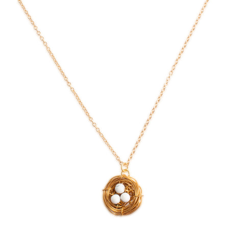 Handmade Birds Nest Pendant Necklace - 16" Chain