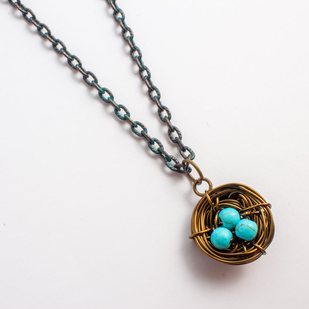 Handmade Birds Nest Pendant Necklace - 30" Chain