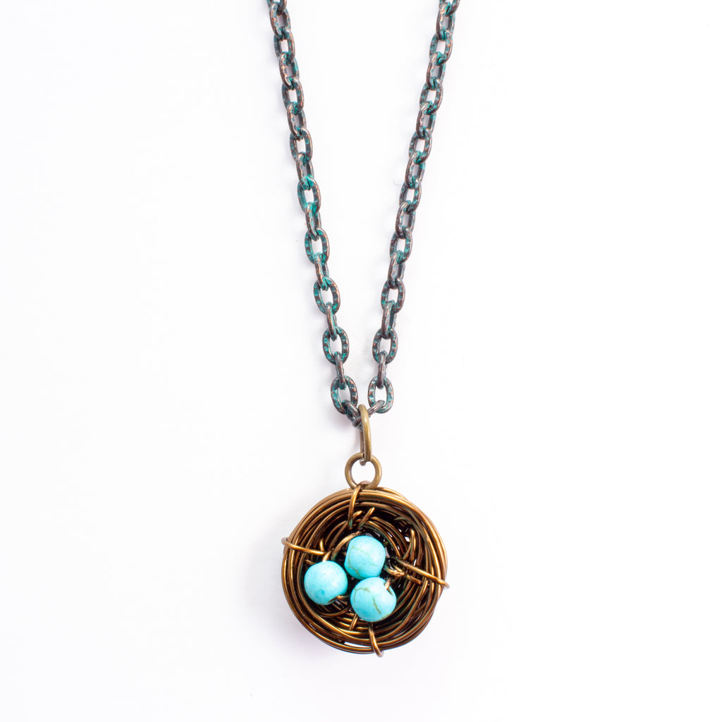 Handmade Birds Nest Pendant Necklace - 30" Chain