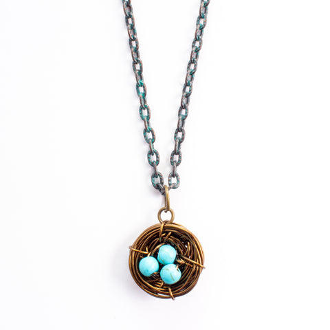 Handmade Birds Nest Pendant Necklace - 30" Chain