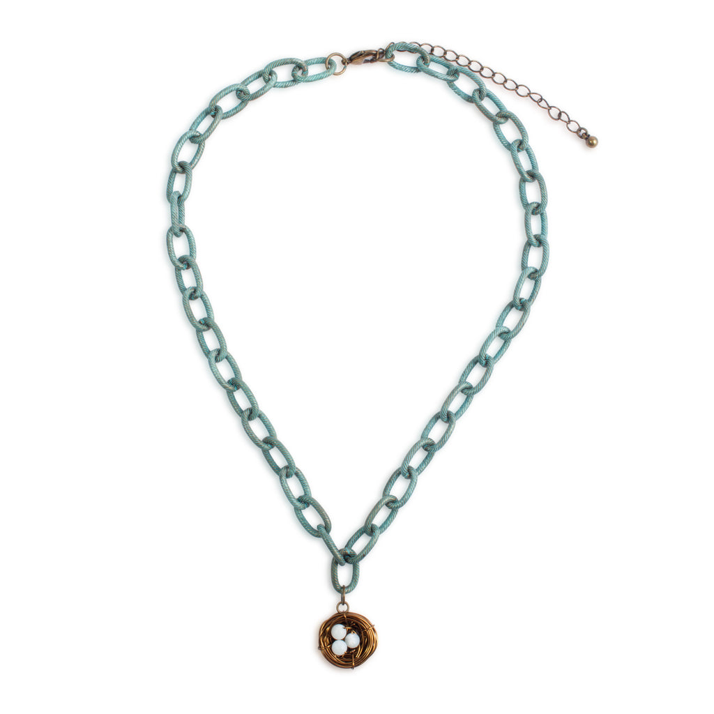 Handmade Birds Nest Pendant Necklace - 17" Chain