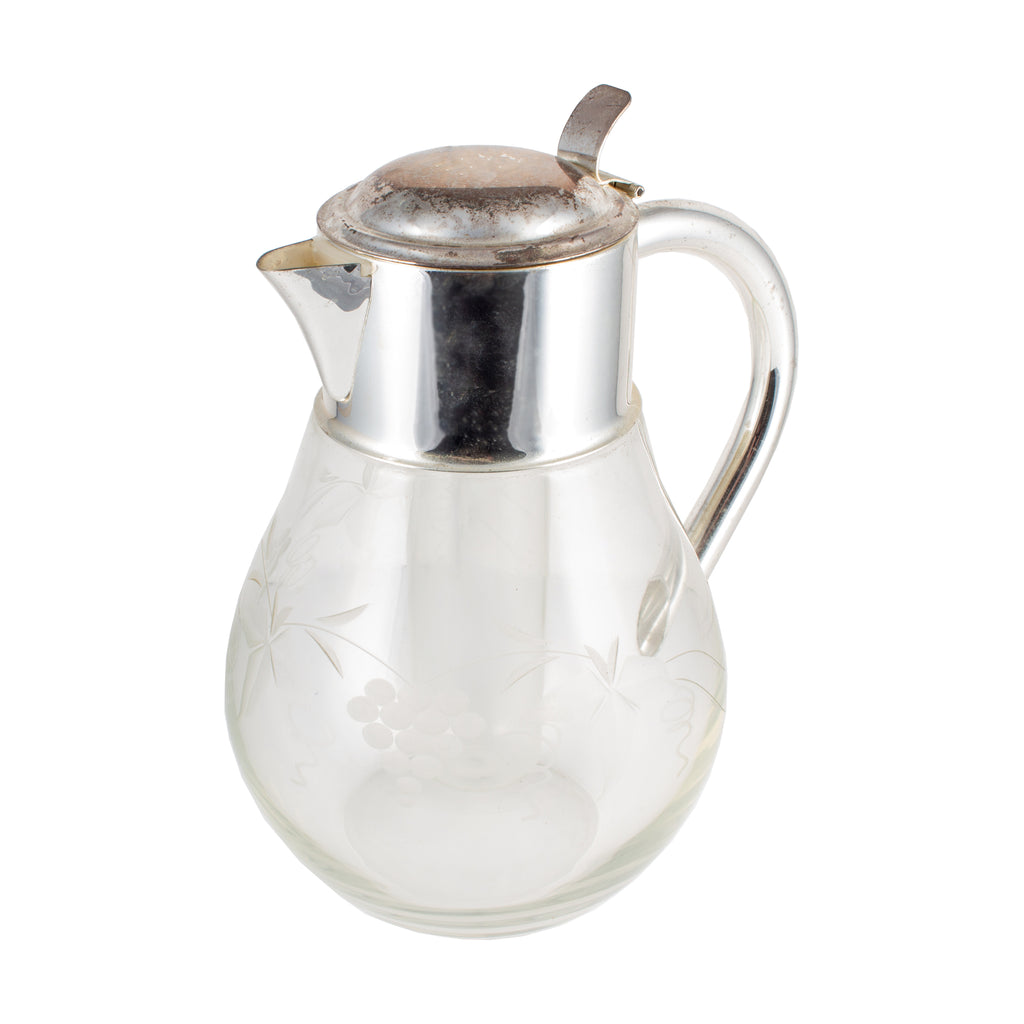 Vintage Etched Glass & Silver Plate Lemonade Jug with Ice Holder