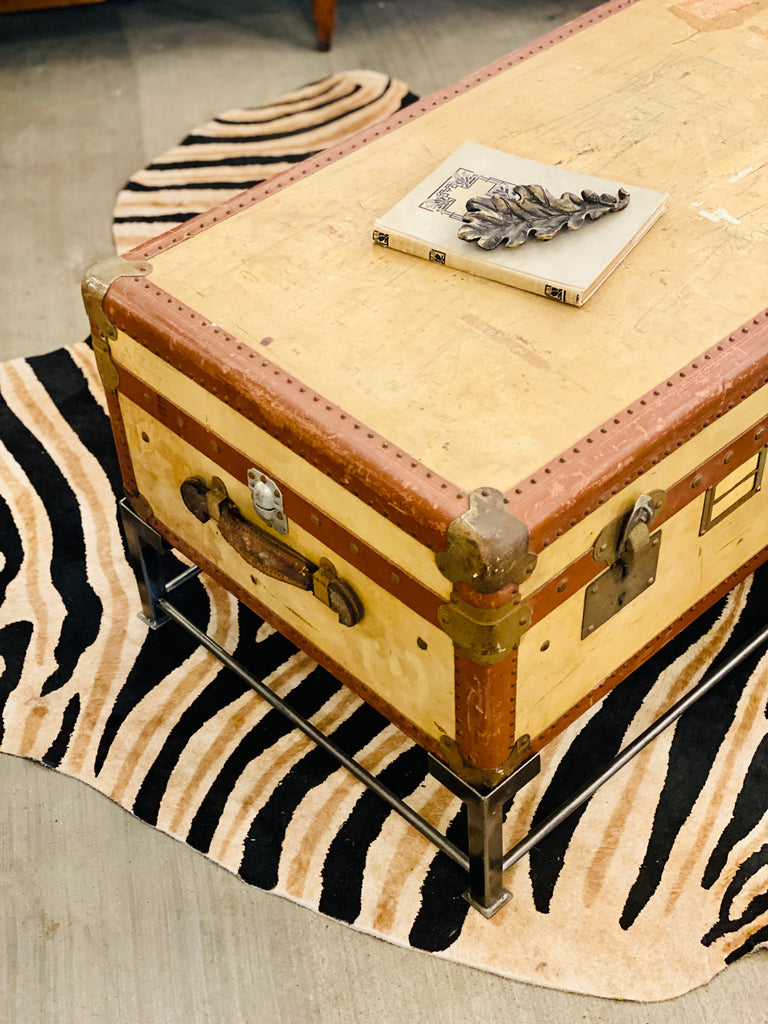 Coffee Table Crafted with Vintage French Luggage and Custom Iron