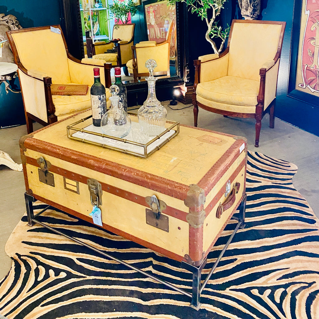 Coffee Table Crafted with Vintage French Luggage and Custom Iron