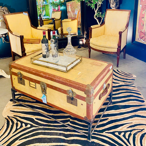 Coffee Table Crafted with Vintage French Luggage and Custom Iron Base