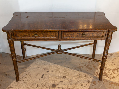 20th Century Boho Chic Bamboo Desk with Tortoise Finish