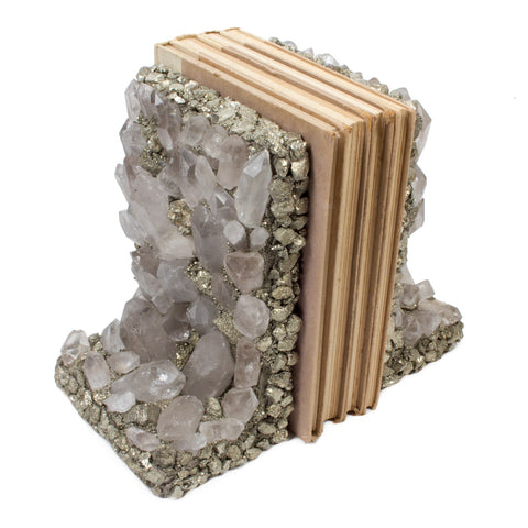 Quartz Crystal and Pyrite Bookends
