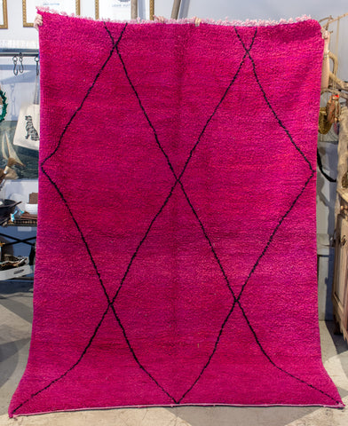 Moroccan Beni Ourain Double Sided Wool Rug in Hot Pink and Black
