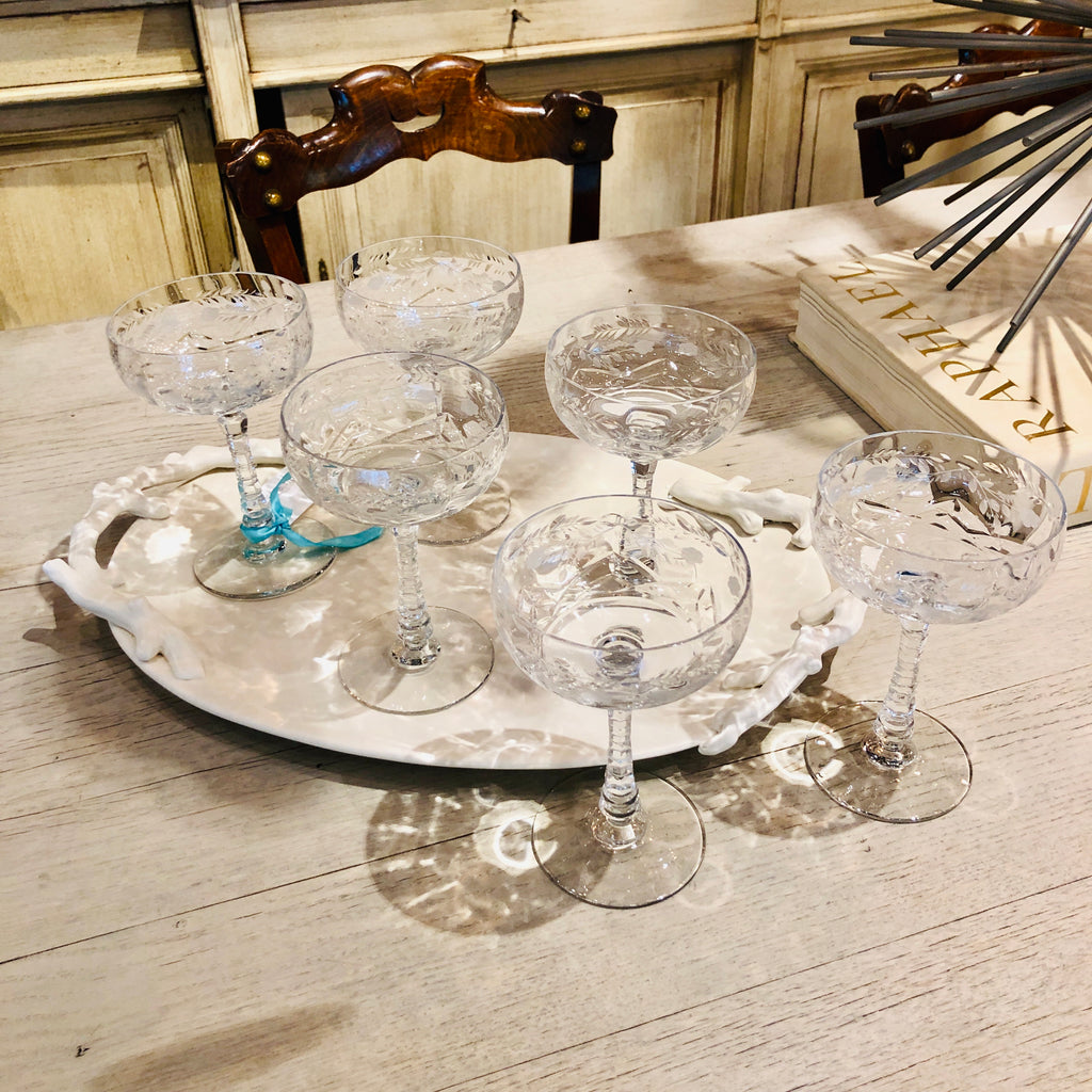 Set of Six Antique French Cut Crystal Champagne Coupes
