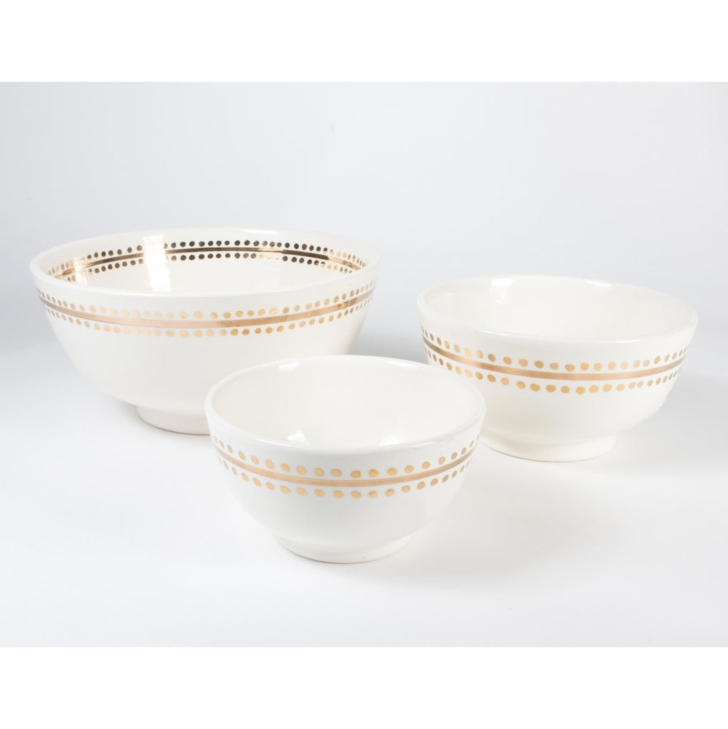 Handmade Ivory & Gold Dot Moroccan Glazed Bowls (Three Sizes)