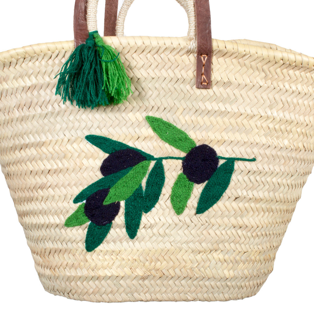 Olive Branch Embroidered Moroccan Woven Tote