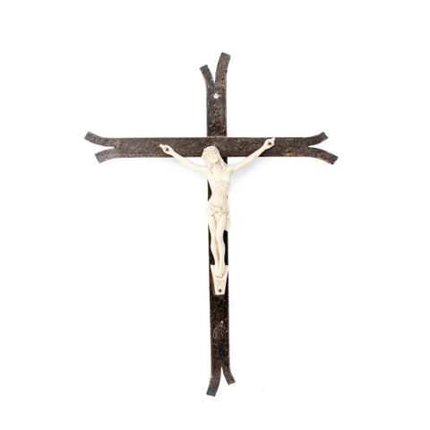 Vintage French Iron Crucifix with Resin Corpus